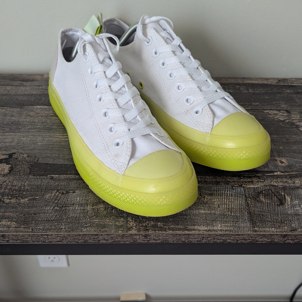 converse White and Neon Yellow Sneakers